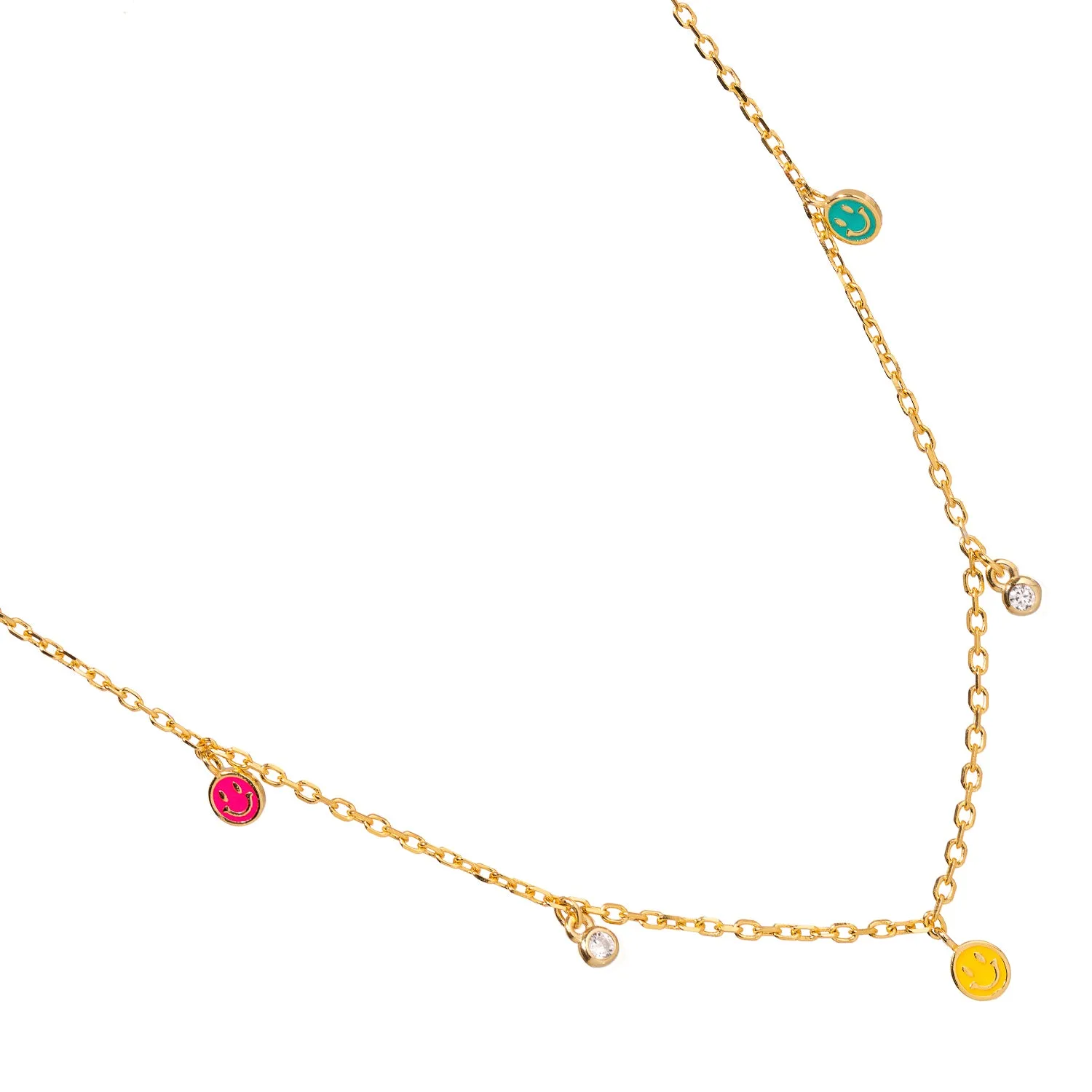 Rainbow Smiley Face Sterling Silver & Diamond Choker Necklace