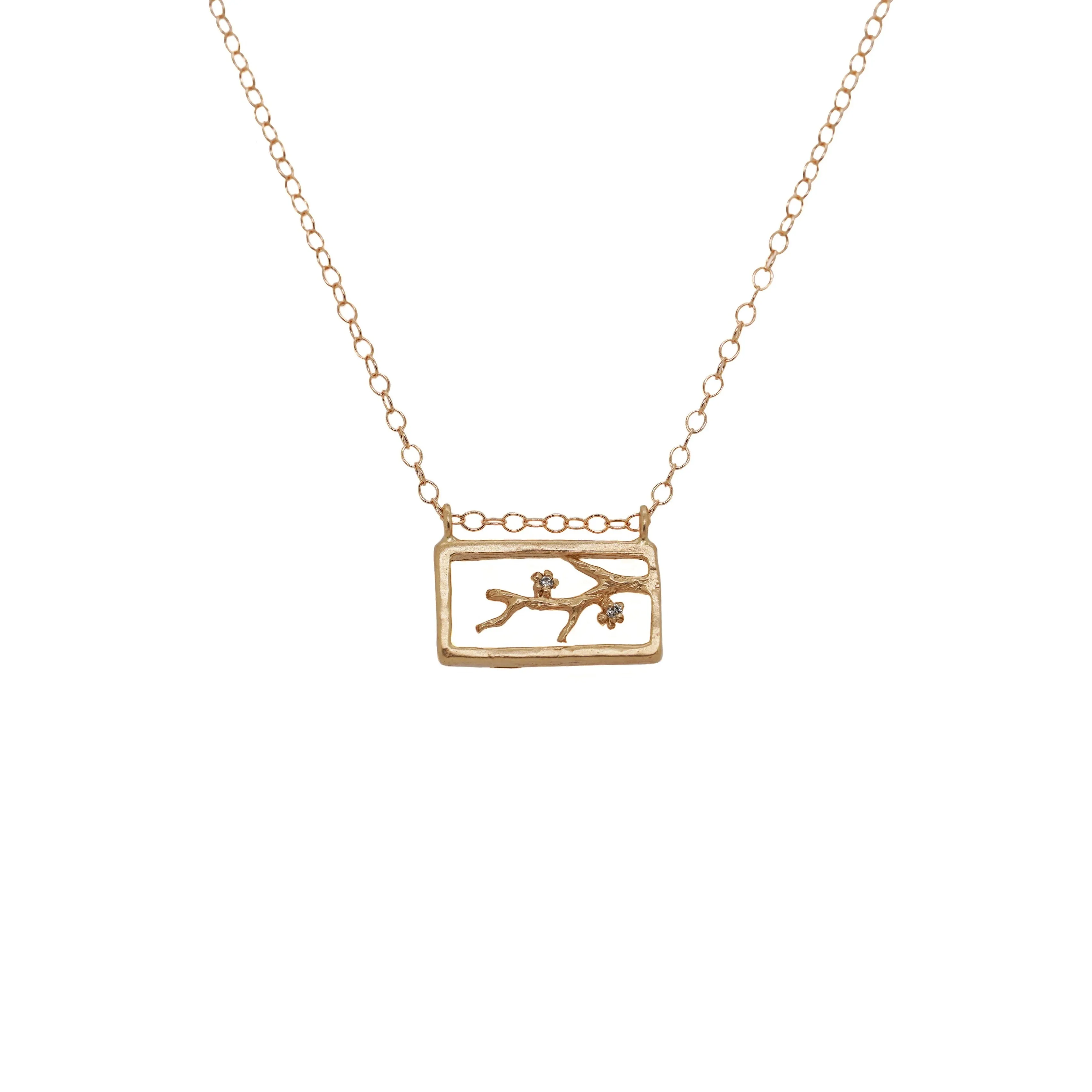 Rectangle Cherry Blossom Necklace