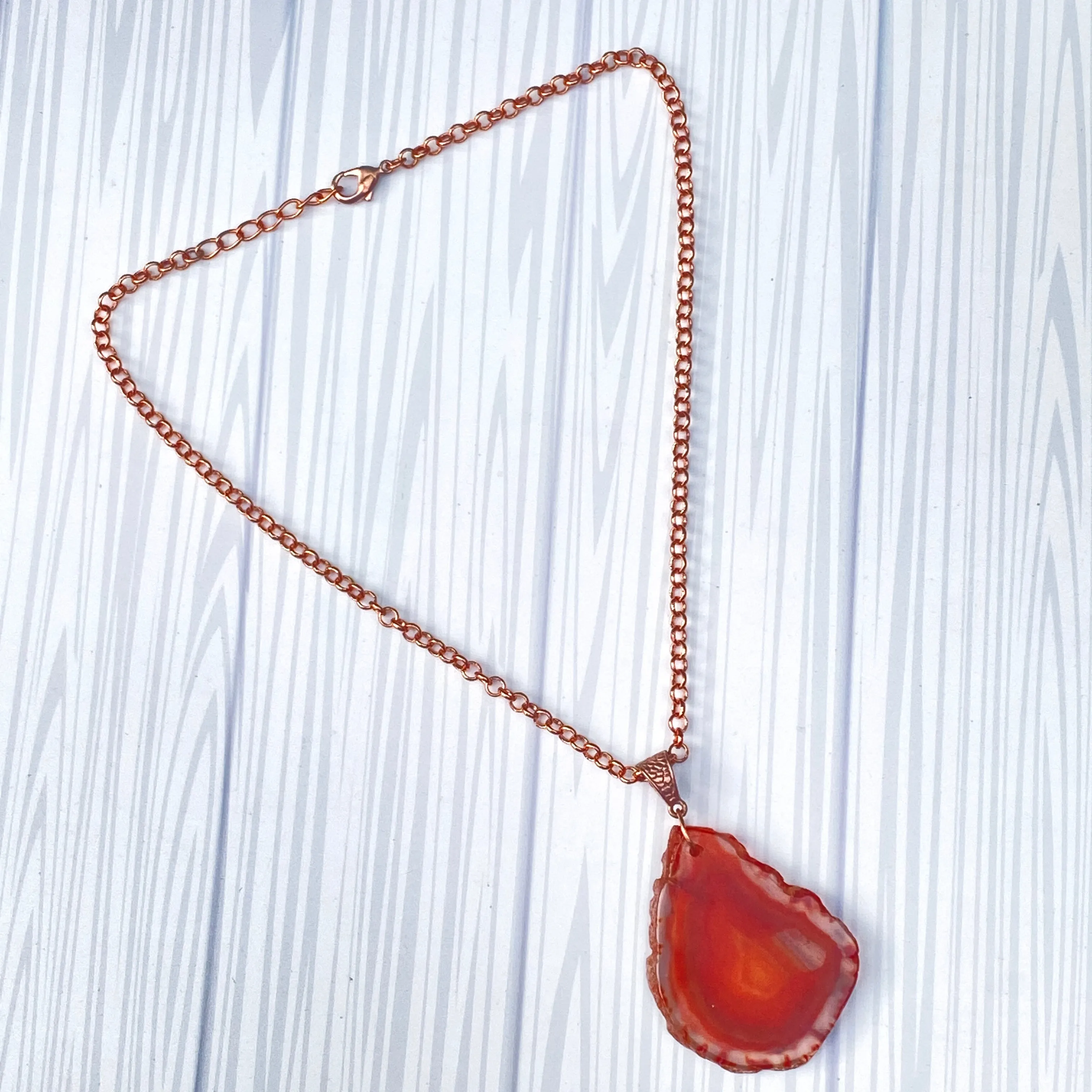 Red Agate gemstone pendant copper chain necklace