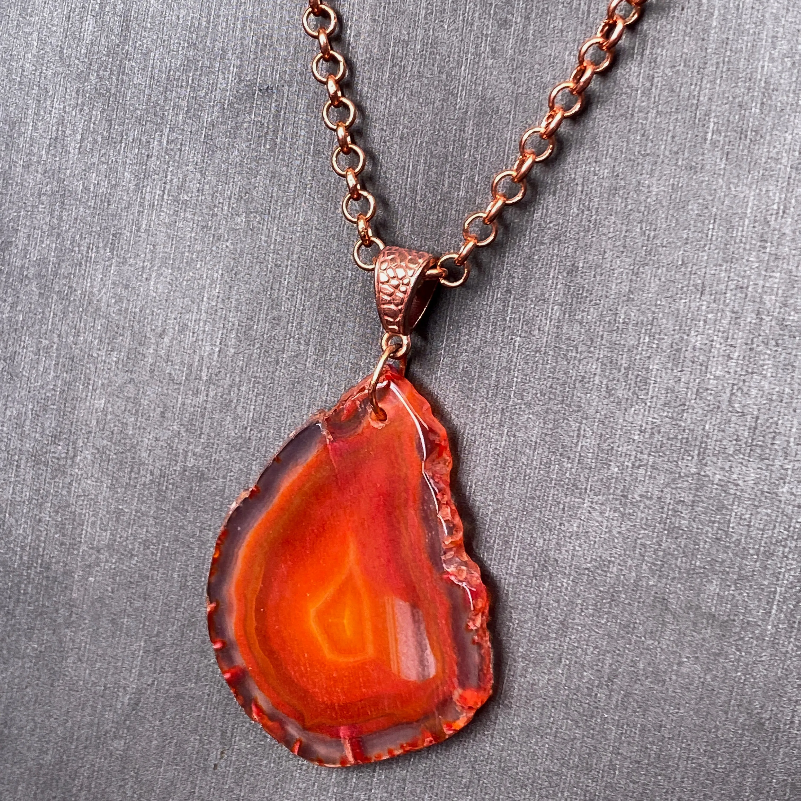 Red Agate gemstone pendant copper chain necklace
