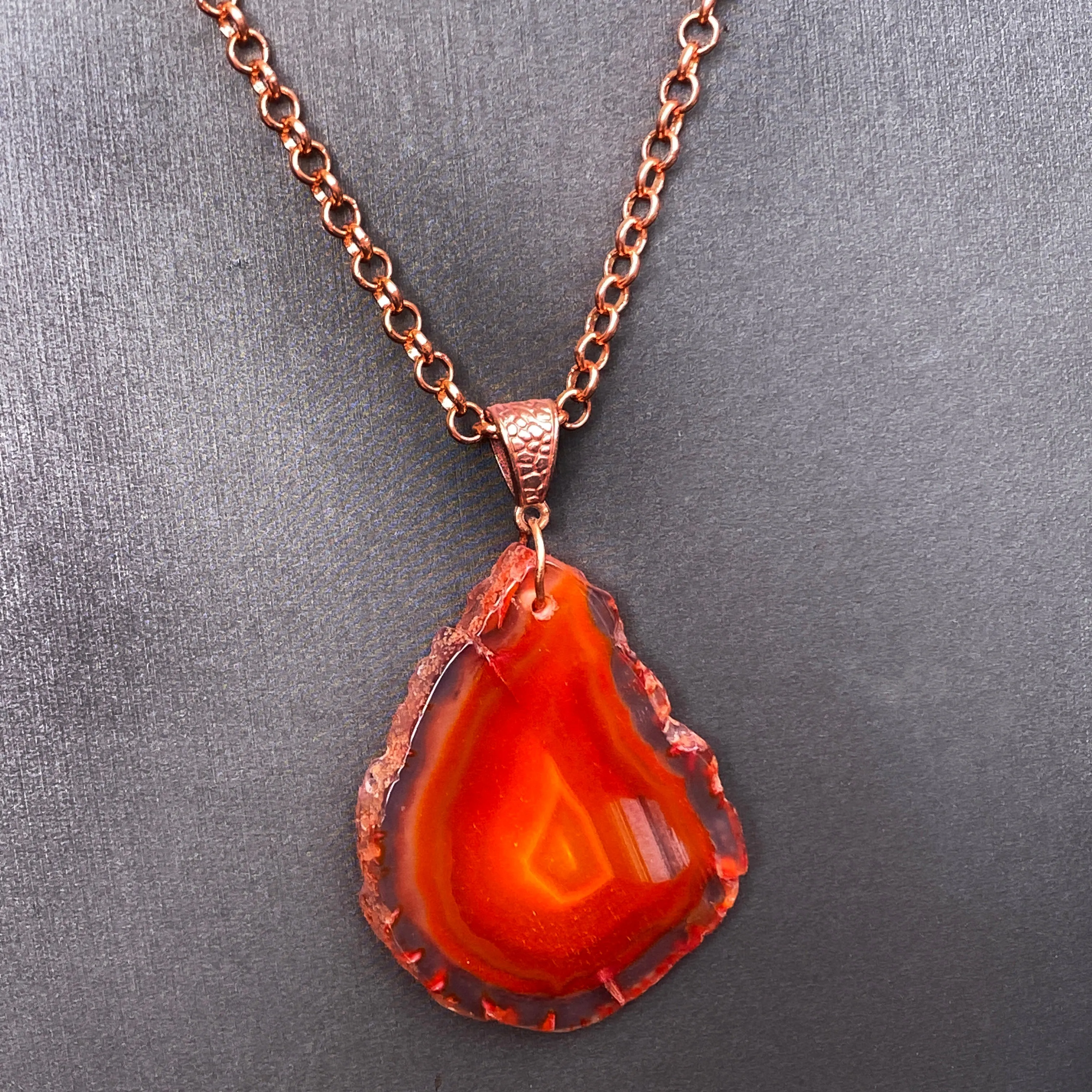 Red Agate gemstone pendant copper chain necklace