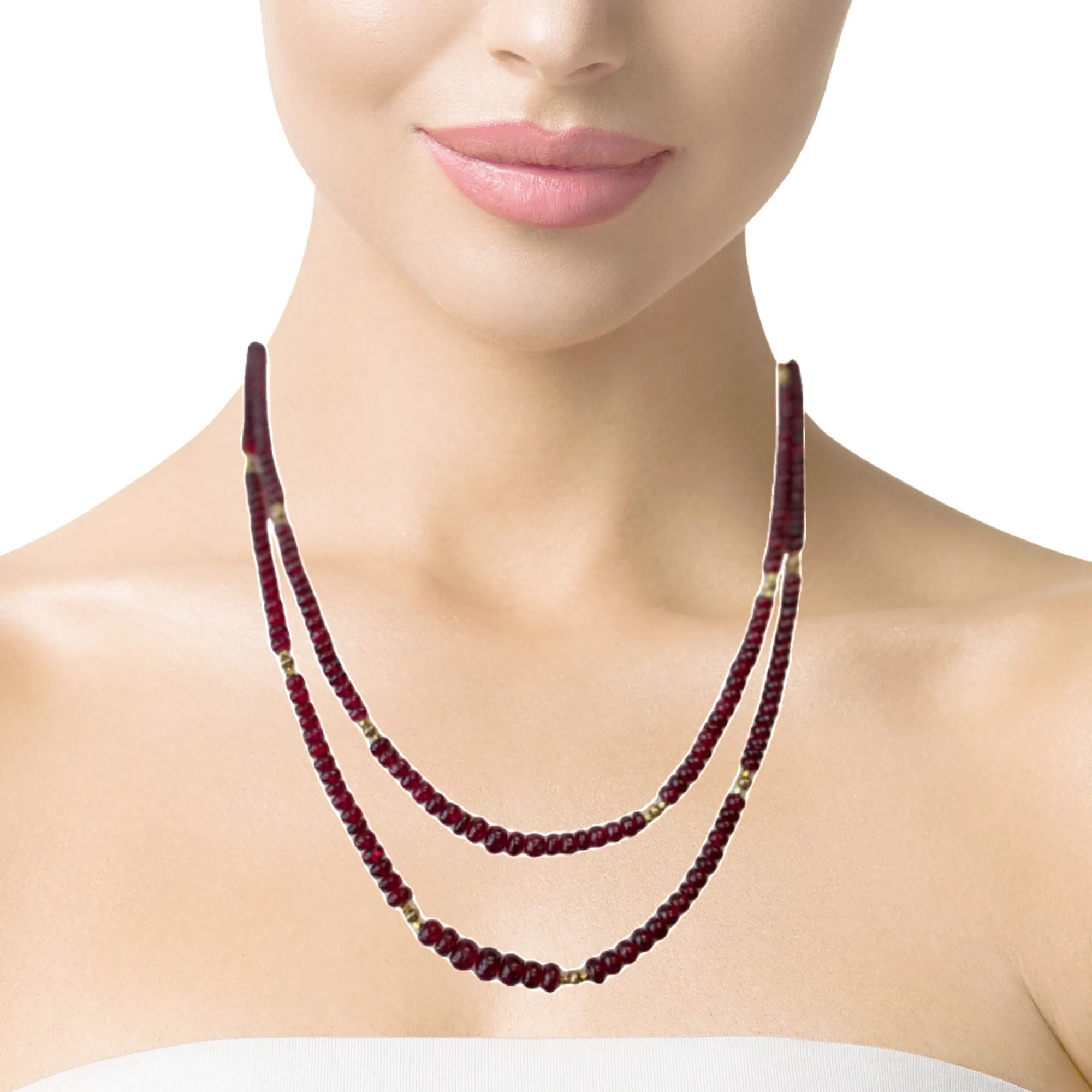 Red Spinel Bead Necklace with Yellow Gold Spacers, 19 Inches