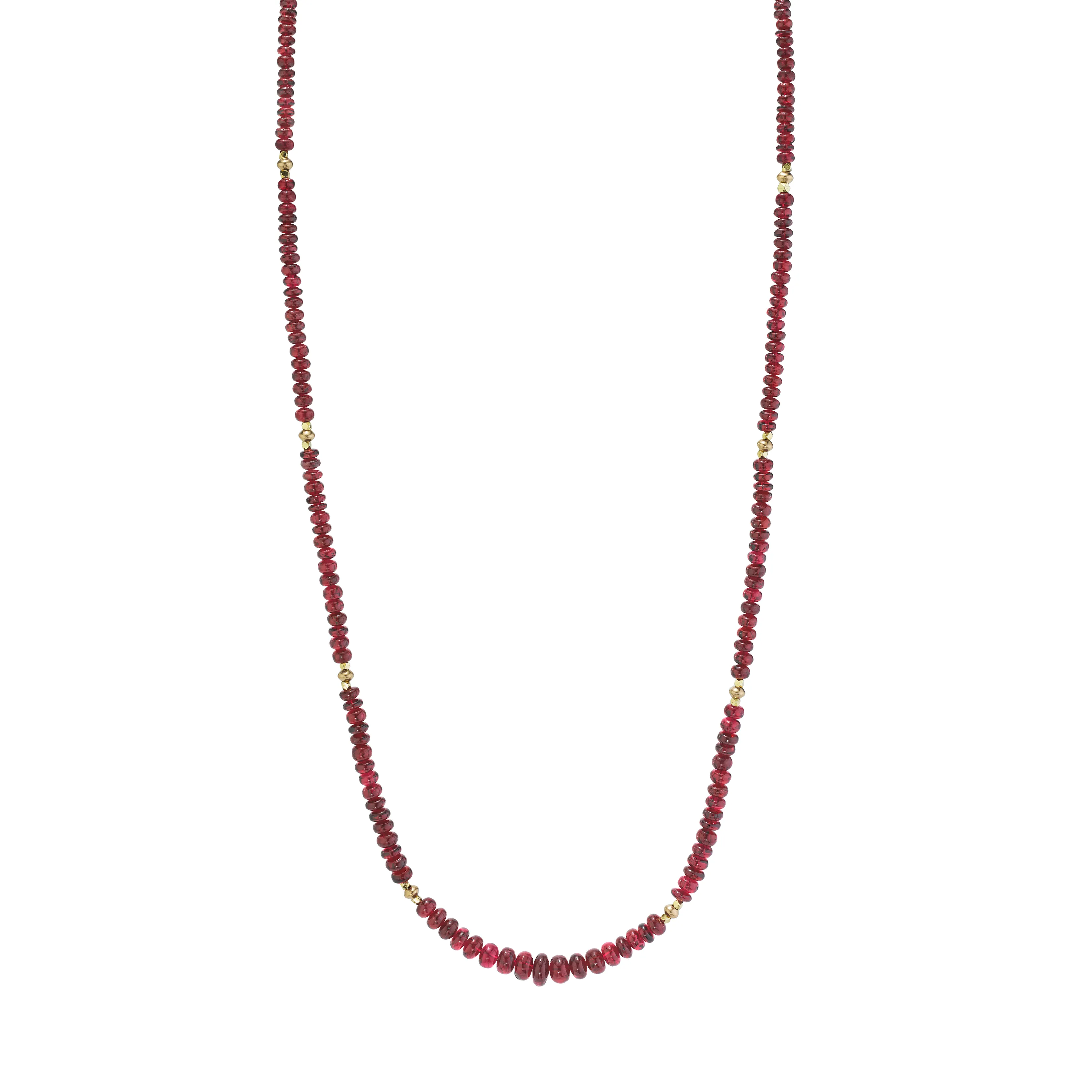 Red Spinel Bead Necklace with Yellow Gold Spacers, 19 Inches