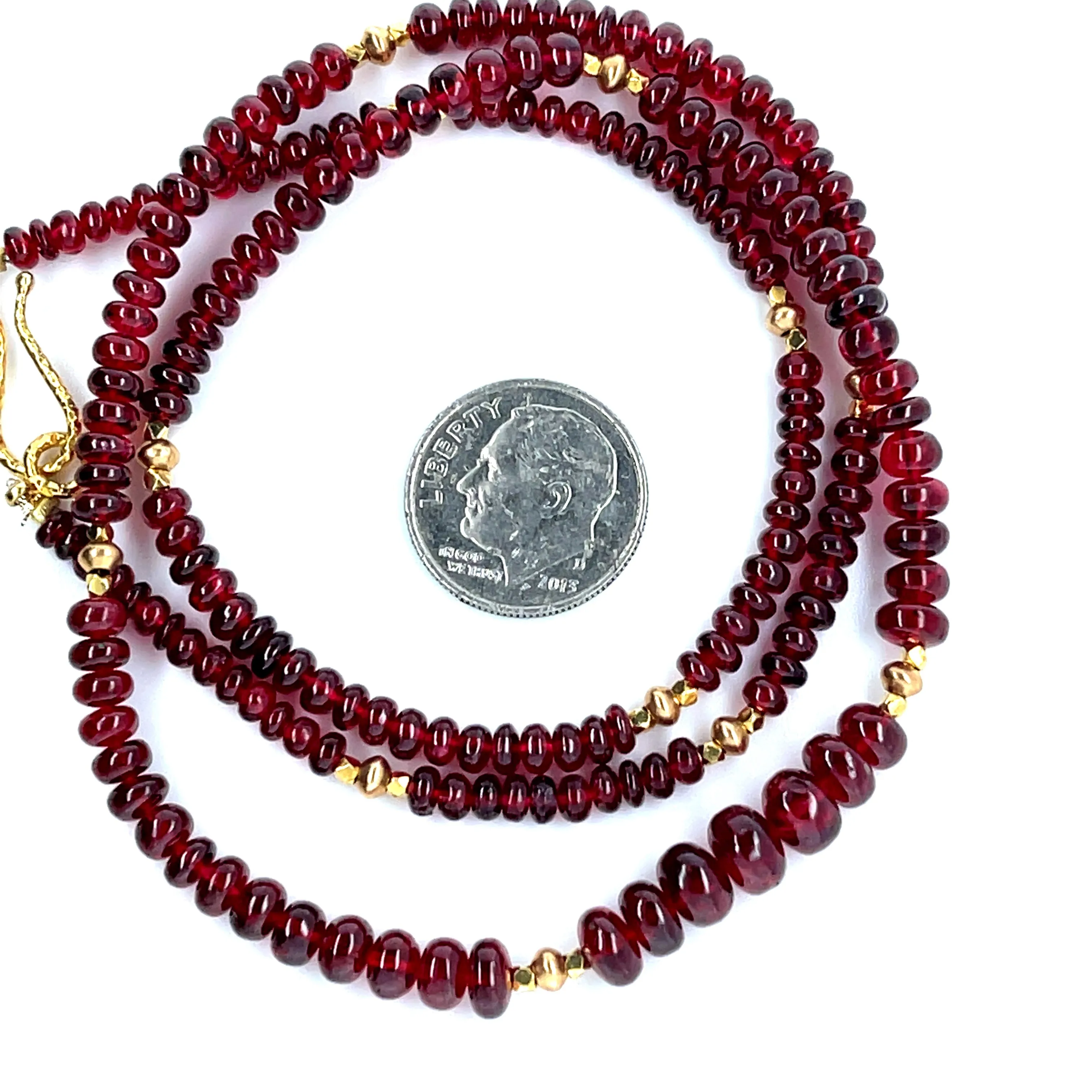 Red Spinel Bead Necklace with Yellow Gold Spacers, 19 Inches
