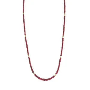 Red Spinel Bead Necklace with Yellow Gold Spacers, 19 Inches