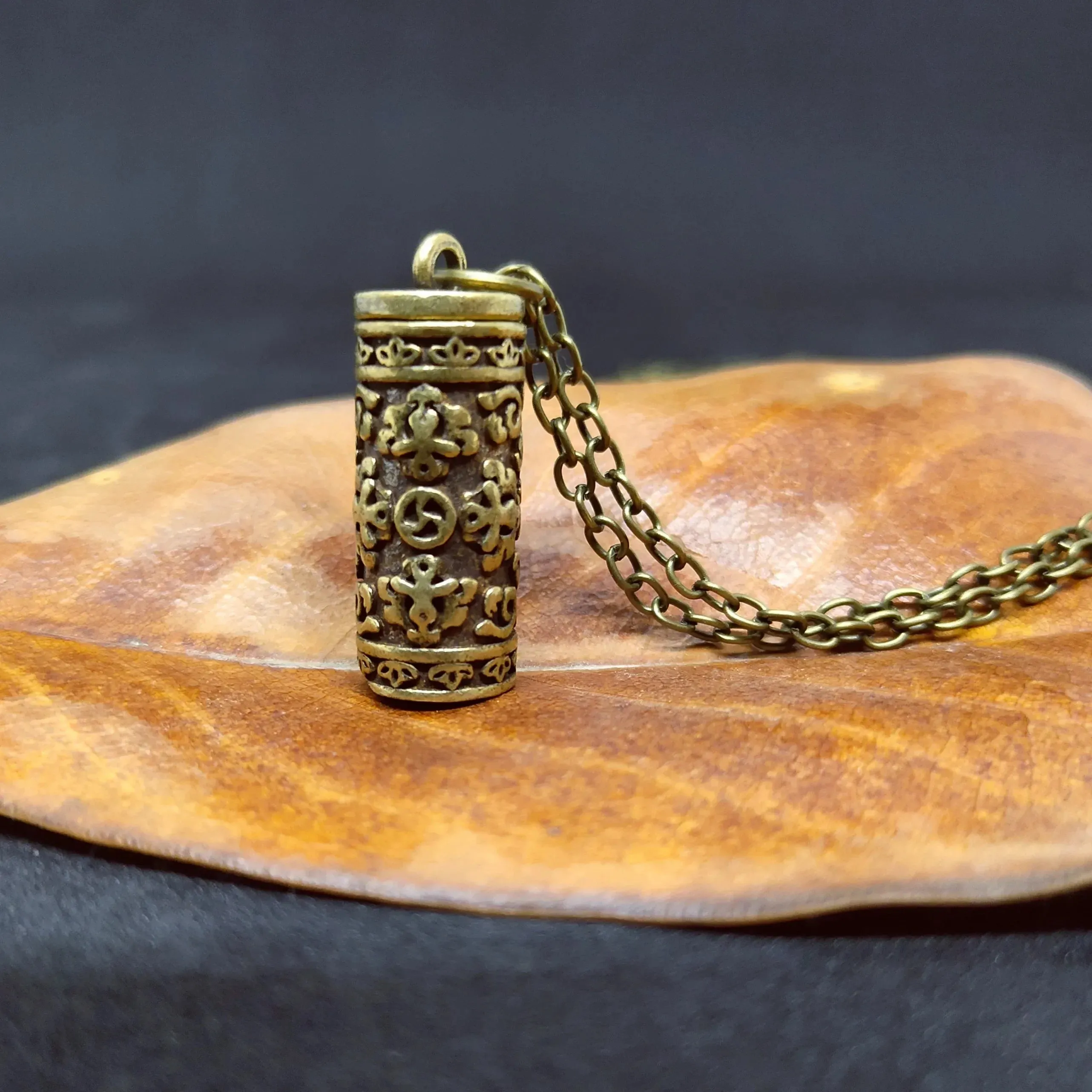 Retro Brass Sanskrit Mantra Cremation Necklace