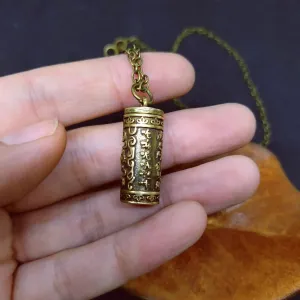 Retro Brass Sanskrit Mantra Cremation Necklace