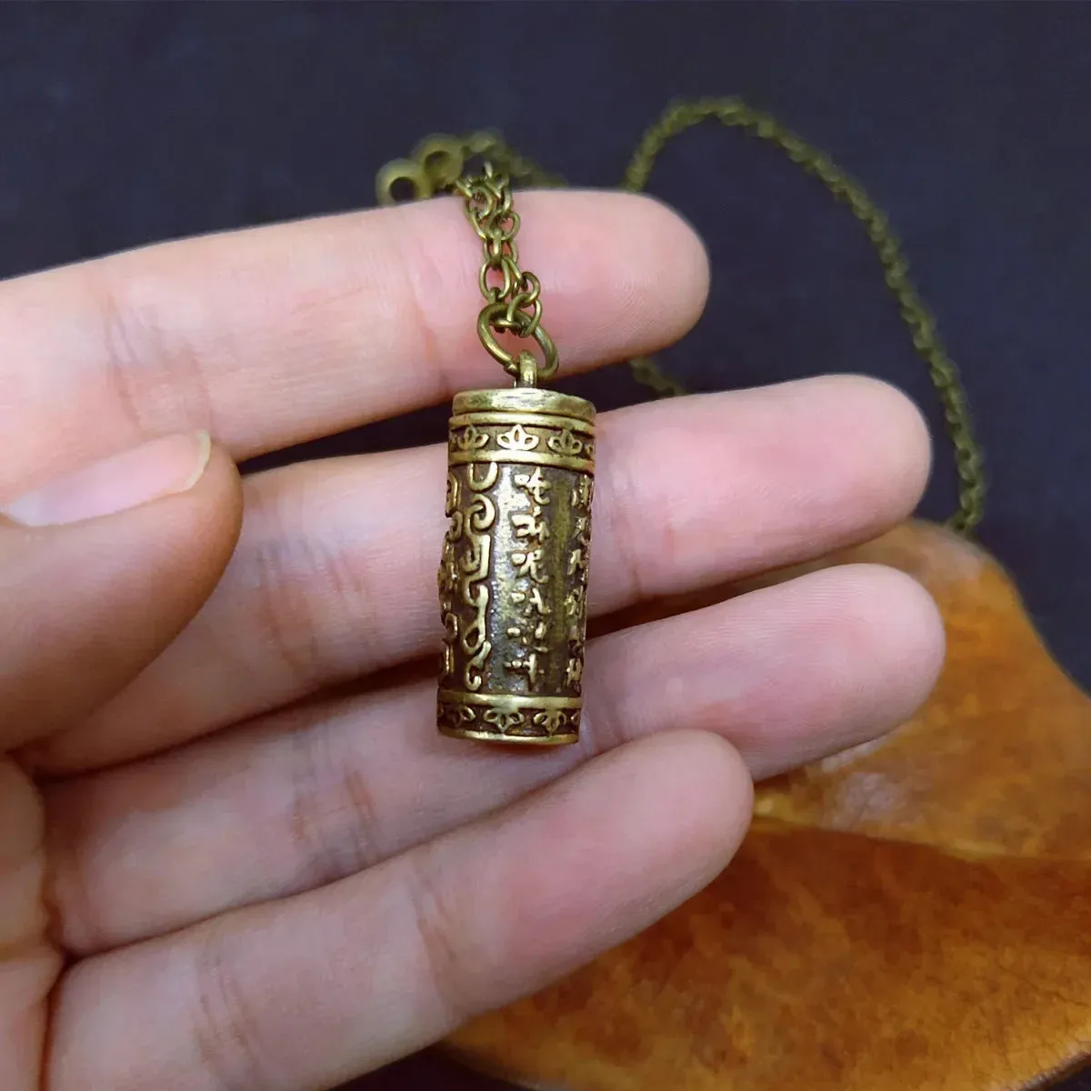 Retro Brass Sanskrit Mantra Cremation Necklace