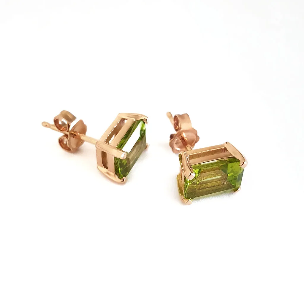 Rose Gold Peridot Octagonal Stud Earrings