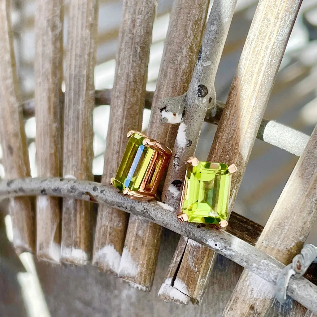 Rose Gold Peridot Octagonal Stud Earrings