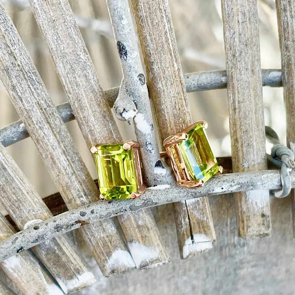 Rose Gold Peridot Octagonal Stud Earrings