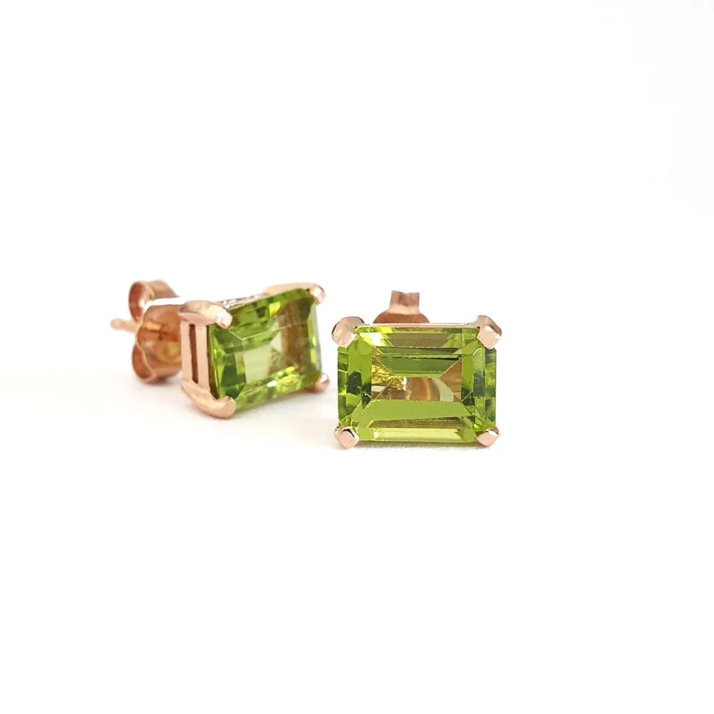 Rose Gold Peridot Octagonal Stud Earrings