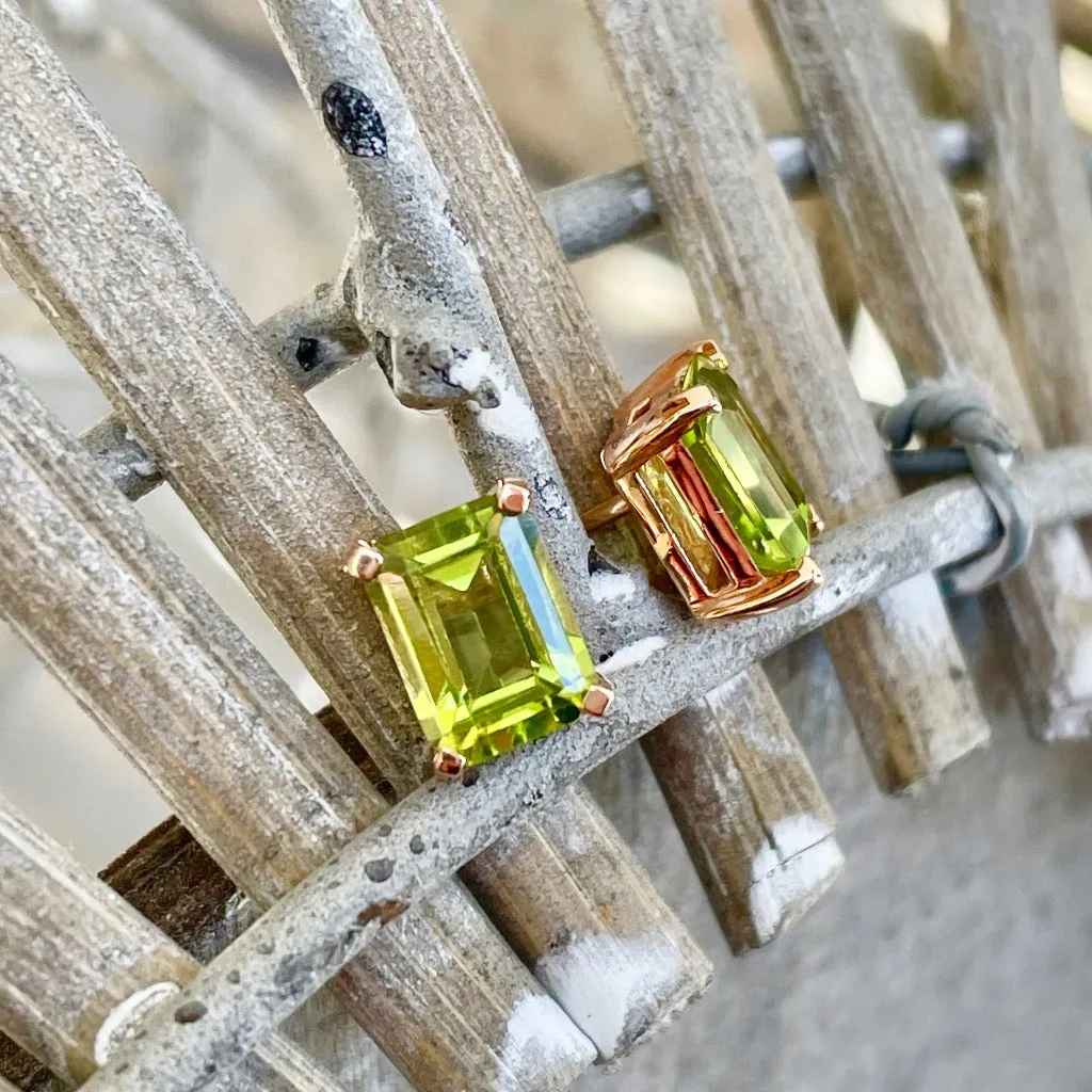 Rose Gold Peridot Octagonal Stud Earrings