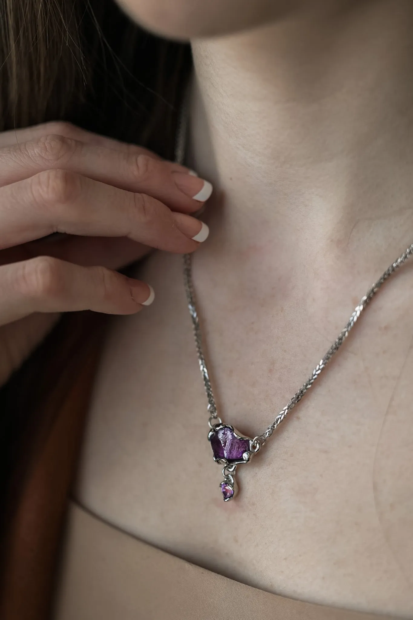 Rustic Deep Purple Amethyst Drip Sterling Necklace