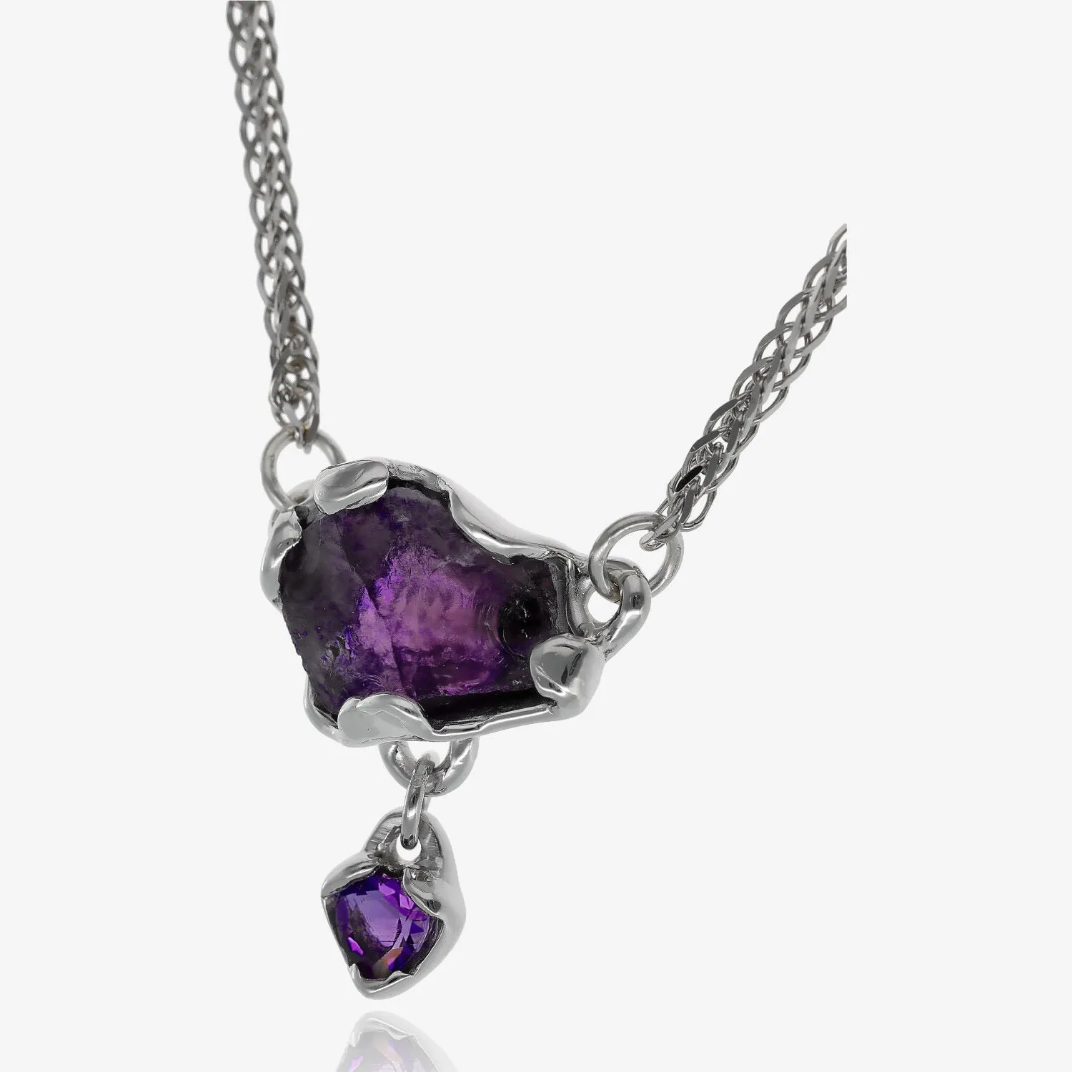Rustic Deep Purple Amethyst Drip Sterling Necklace
