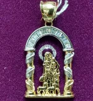 Saint Lazarus White Gold Arch Pendant CZ (14K)