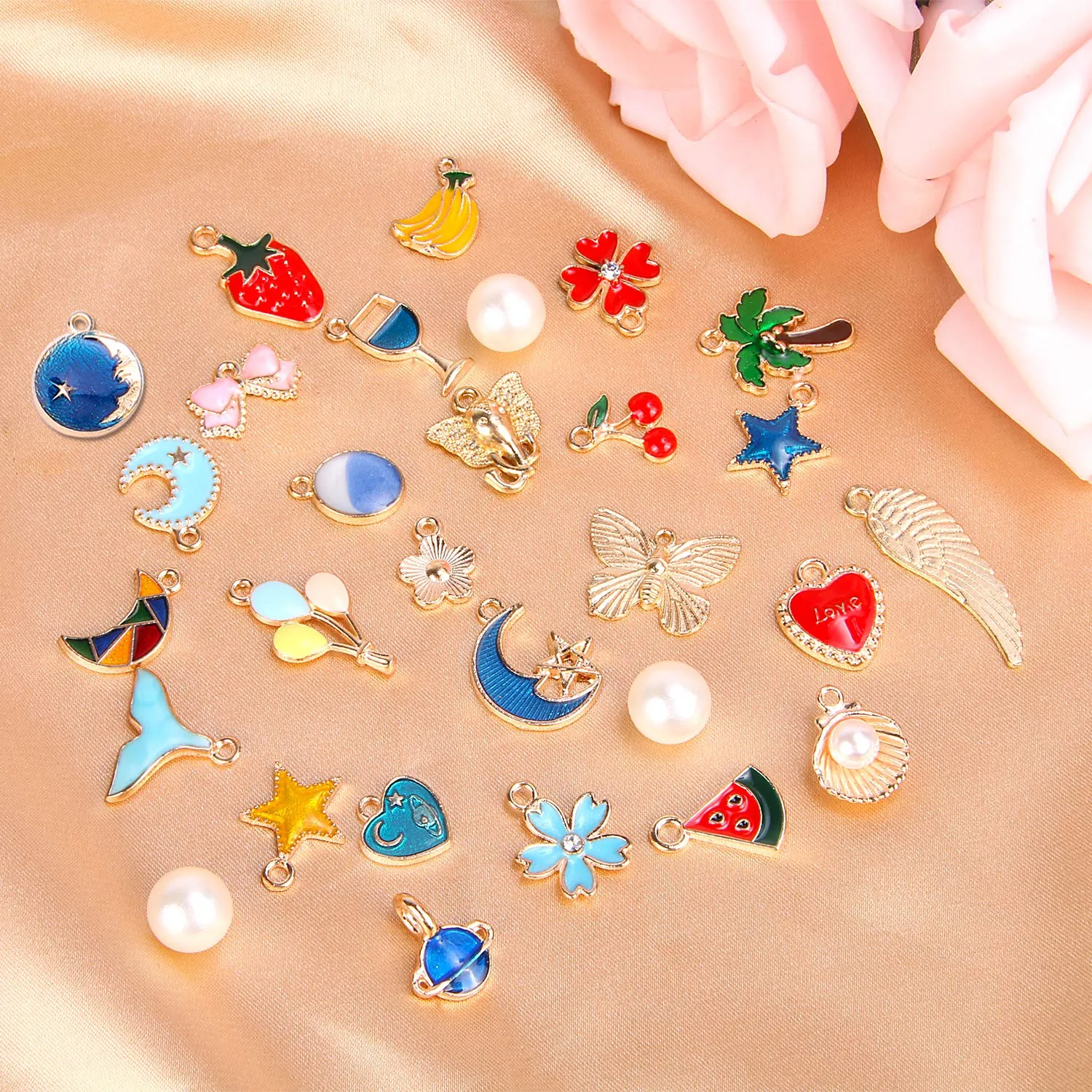 SANNIX 350Pcs Bracelet Charms Jewelry Making Charms Assorted Gold Plated Enamel Pendants for DIY Necklace Bracelet Earring Craft Supplies