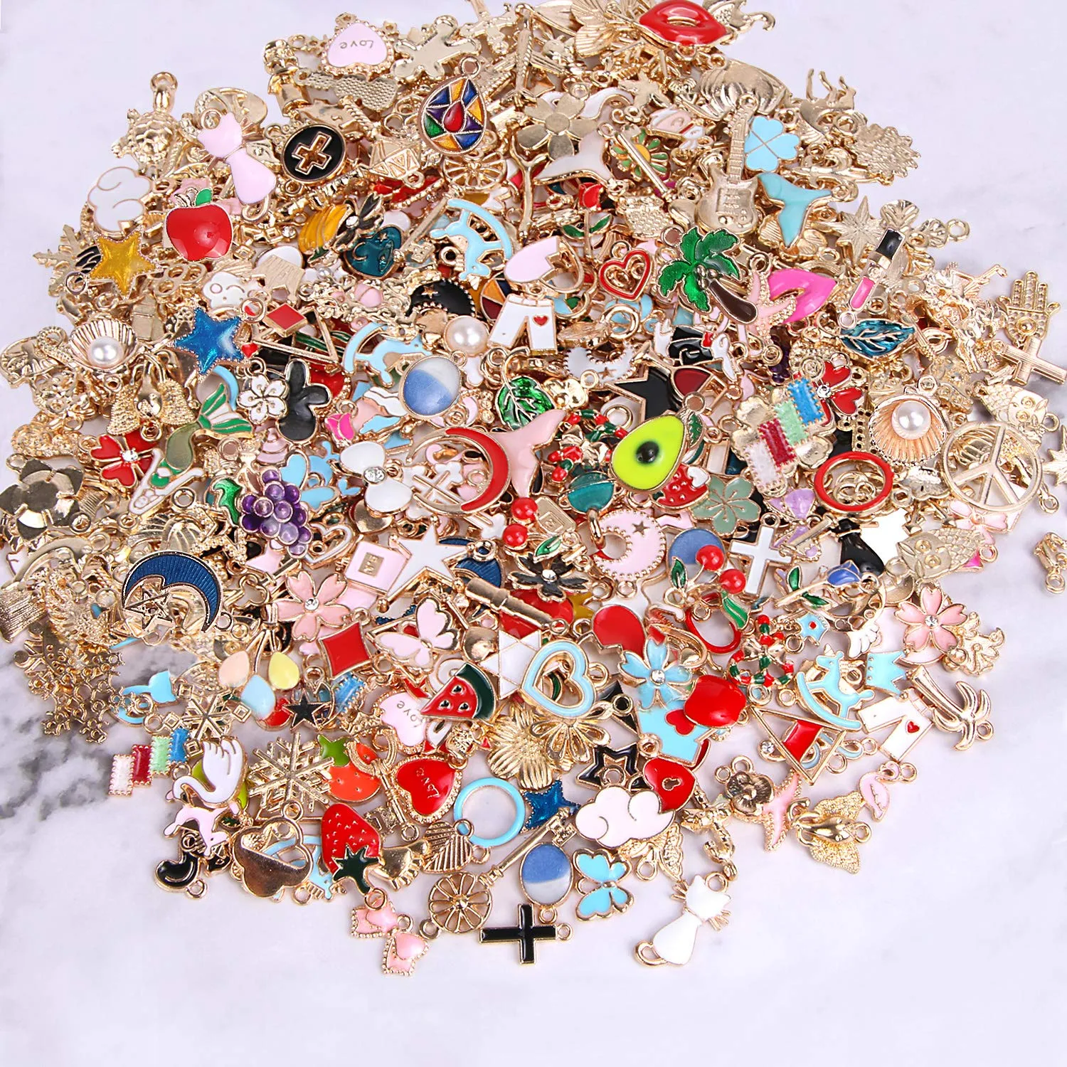 SANNIX 350Pcs Bracelet Charms Jewelry Making Charms Assorted Gold Plated Enamel Pendants for DIY Necklace Bracelet Earring Craft Supplies
