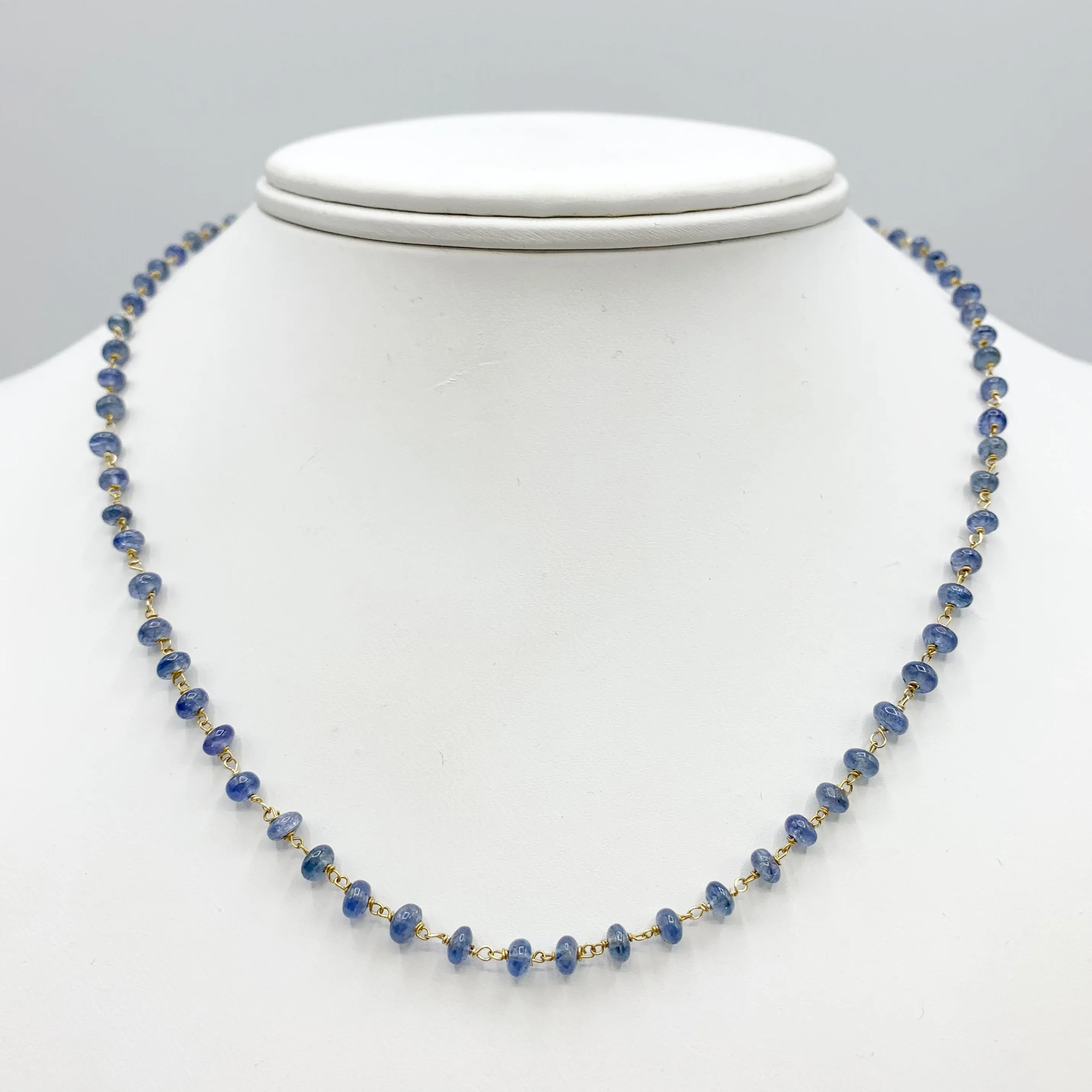 Sapphire Beads on 14 Karat Yellow Gold Wire Wrapped Chain Necklace