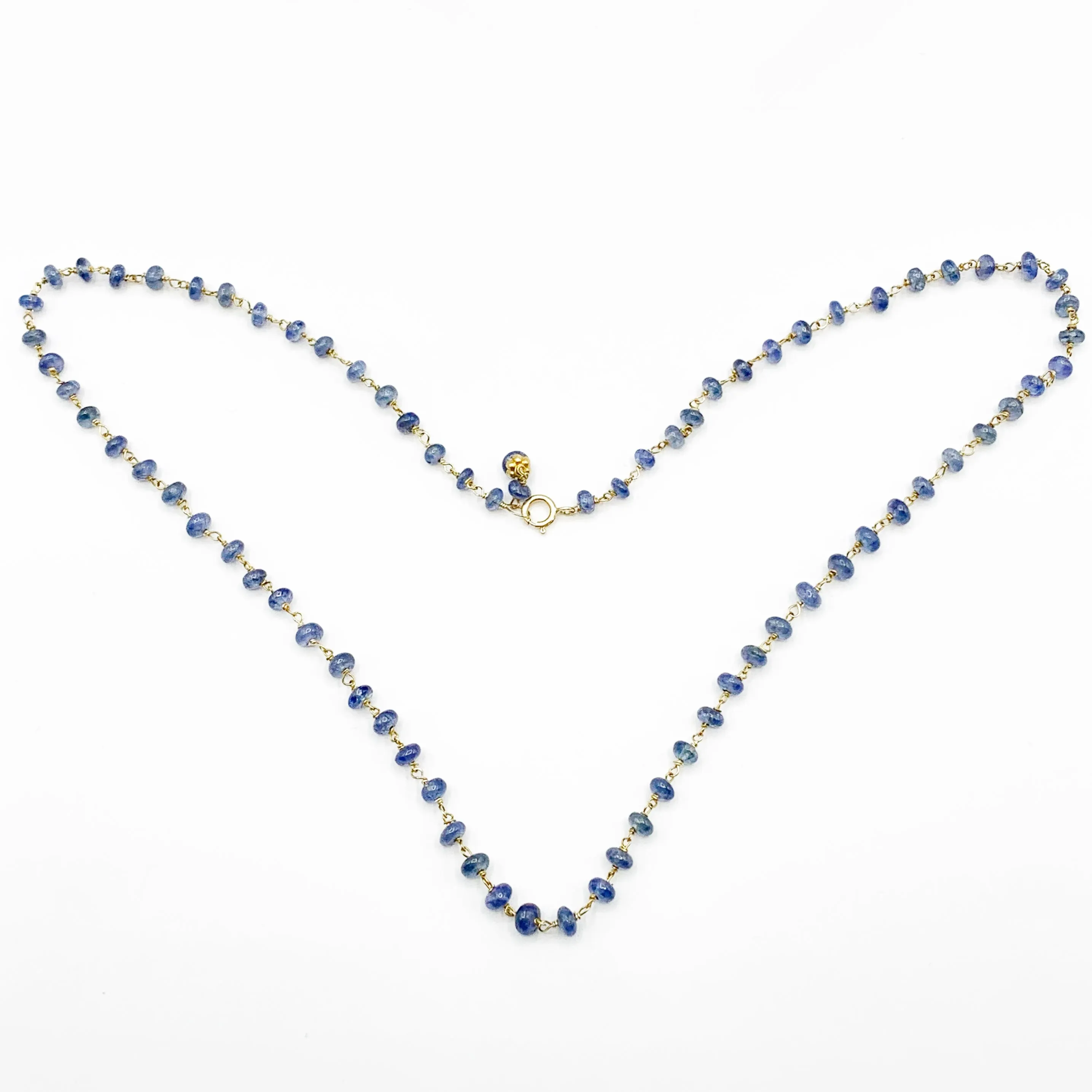 Sapphire Beads on 14 Karat Yellow Gold Wire Wrapped Chain Necklace