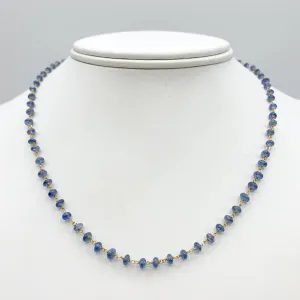 Sapphire Beads on 14 Karat Yellow Gold Wire Wrapped Chain Necklace