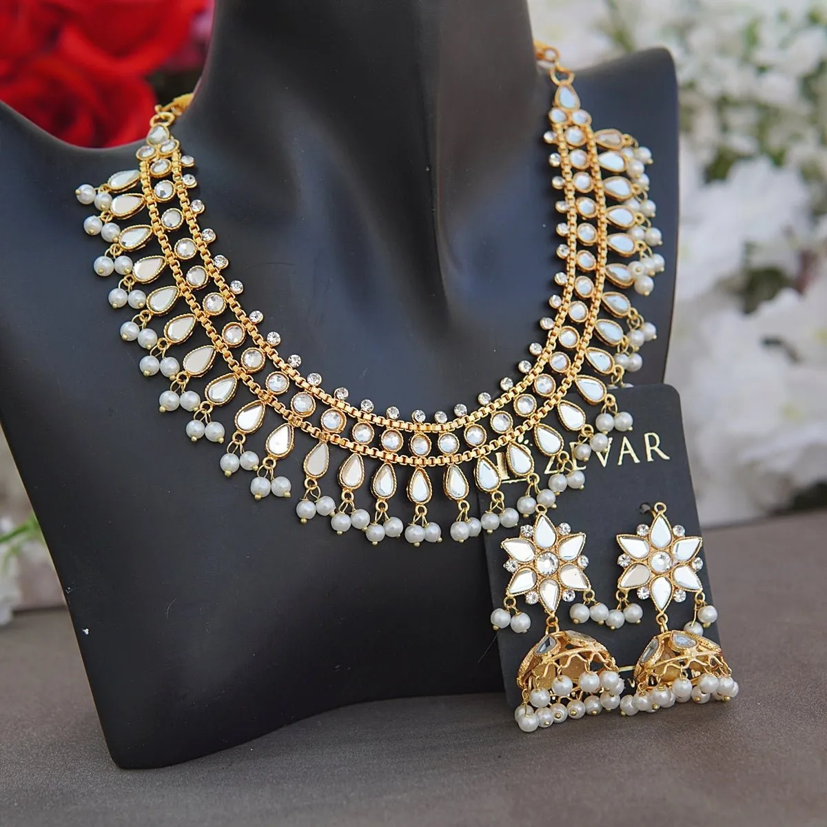 Sheesh Kundan Partywear Necklace Jhumki Set
