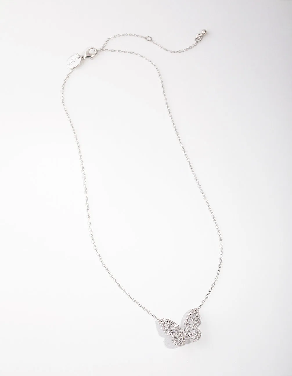 Sillver Diamond Simulant Large Butterfly Necklace