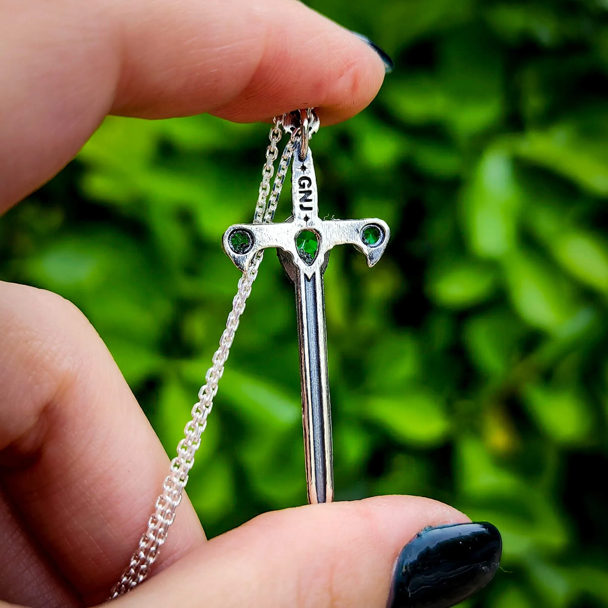 Silver Emerald Sword of the Spirit Necklace