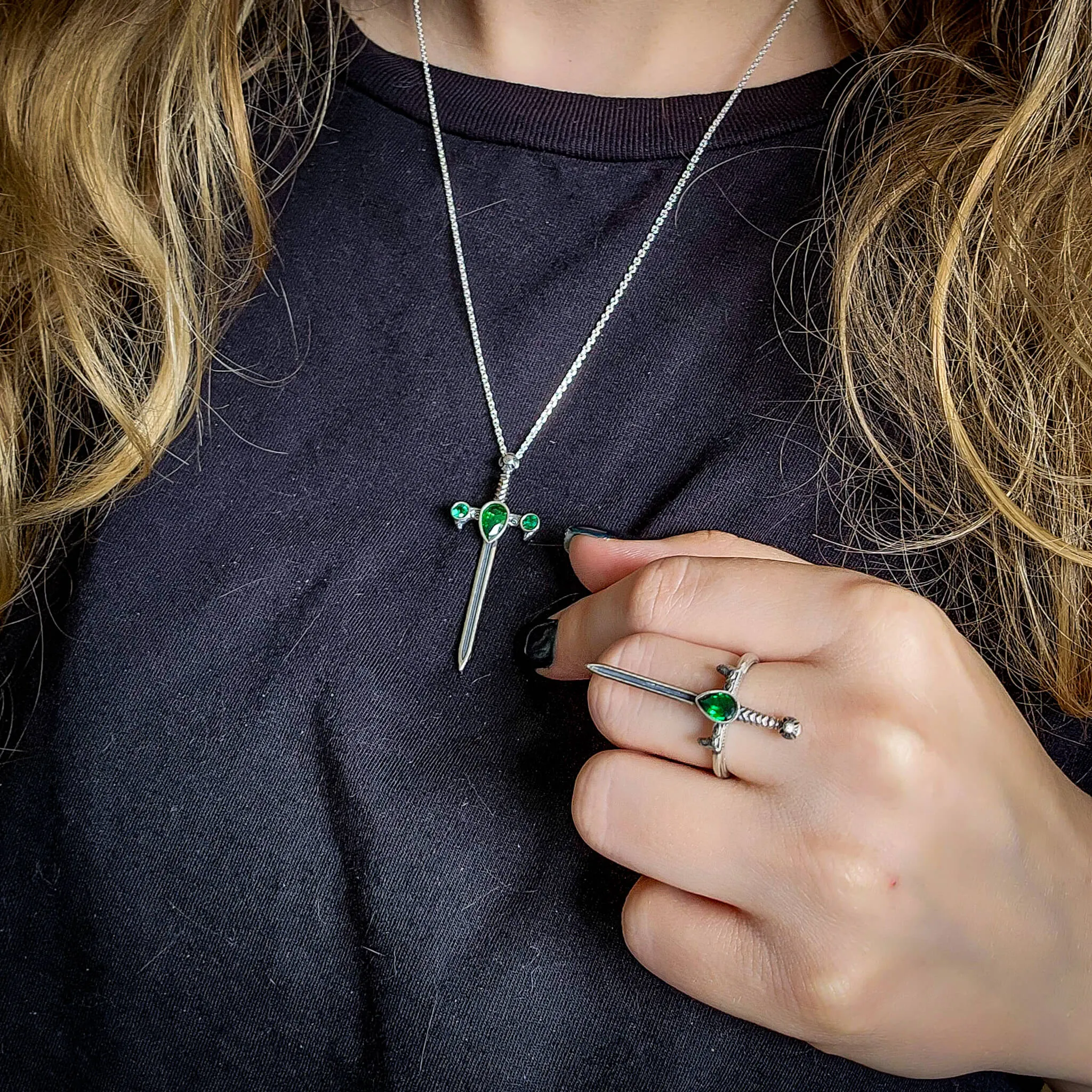 Silver Emerald Sword of the Spirit Necklace
