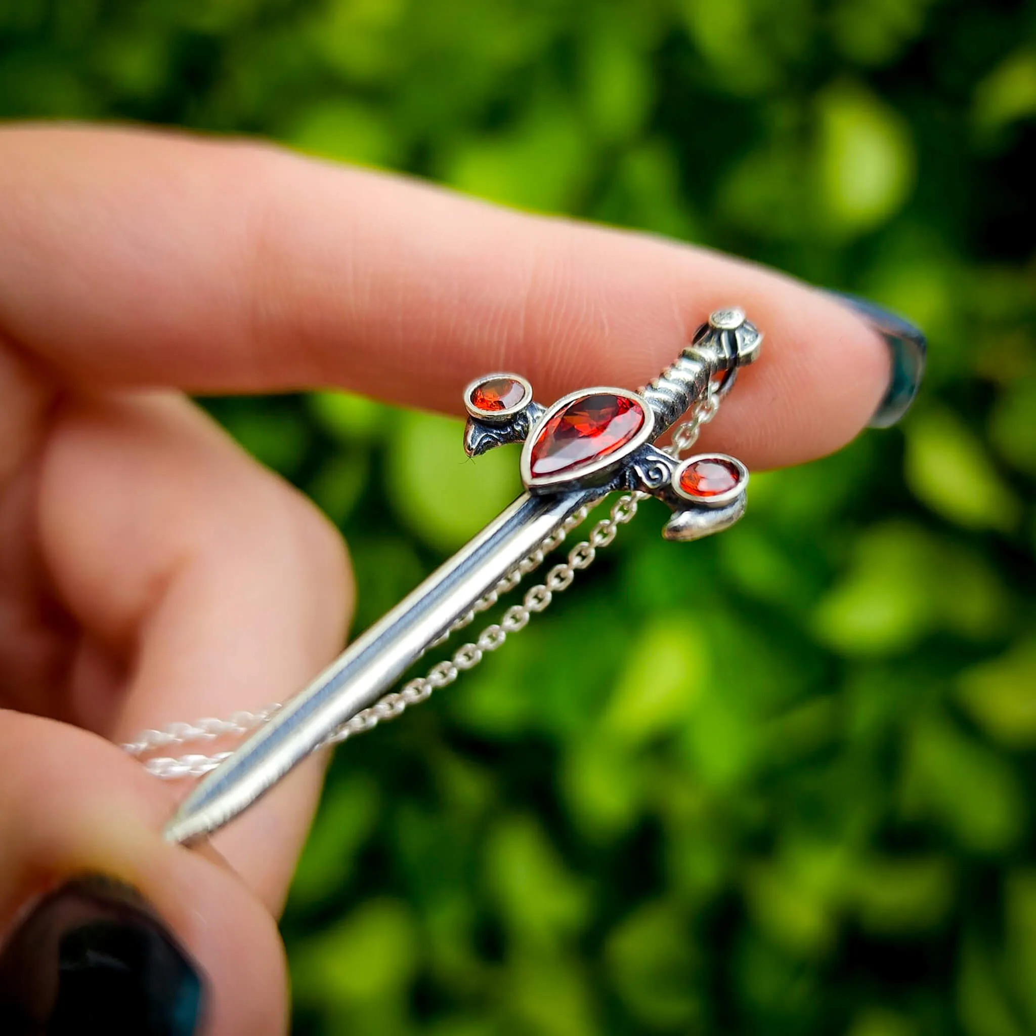 Silver Garnet Sword of the Spirit Necklace