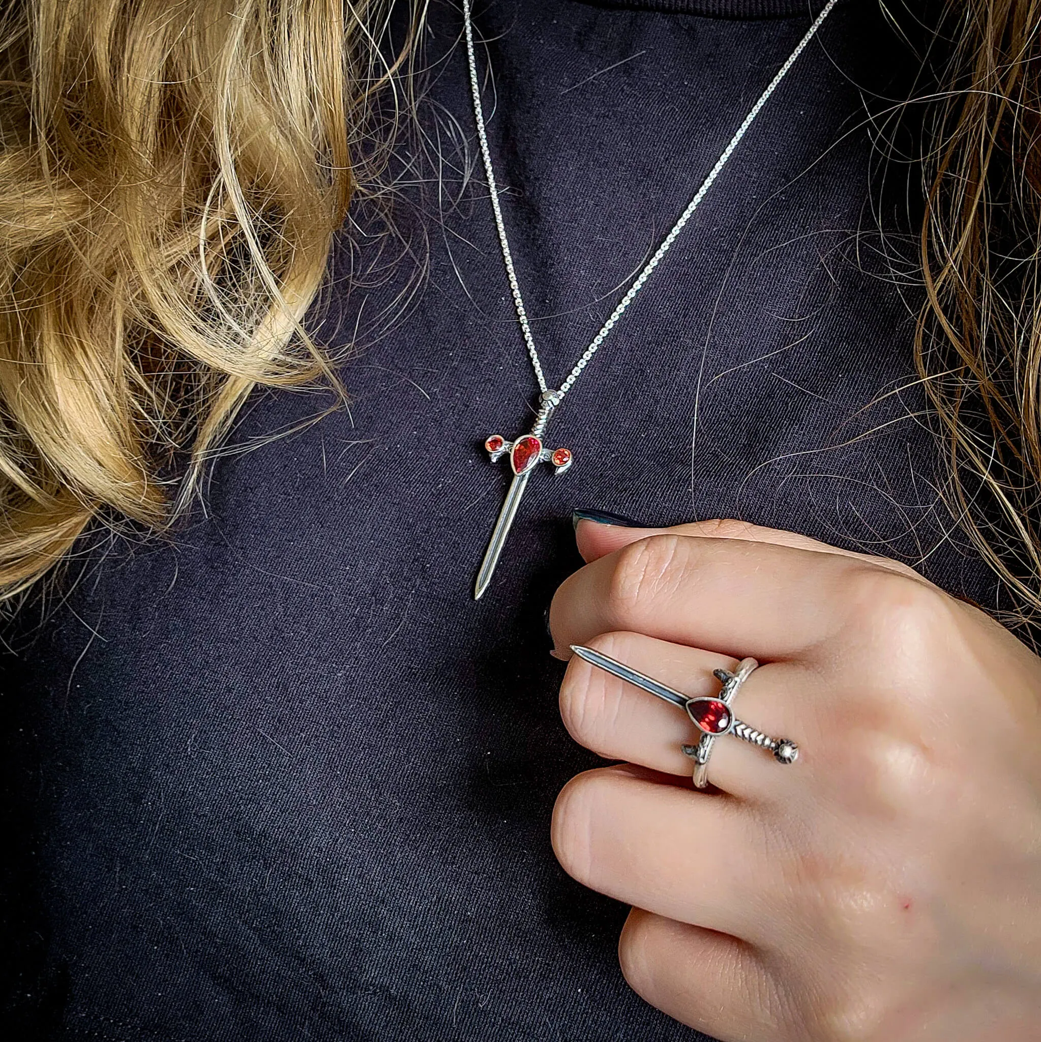 Silver Garnet Sword of the Spirit Necklace
