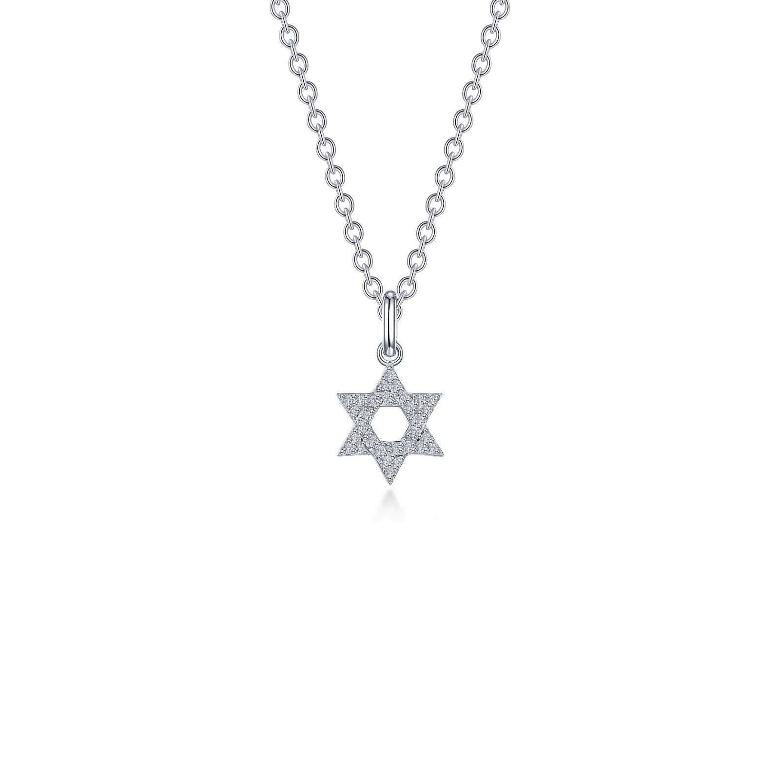 Silver Star of David Necklace .55 CTW