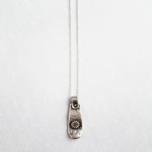 Silver Tag Necklace, long flower pendant, silver tab necklace, silver tag necklace, delicate silver chain, antique silver pendant, floral