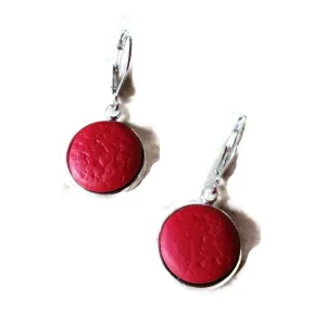 Simple Red Round Dangle Earring - Sterling Silver Base - Modern Contemporary Geometric Round Earring