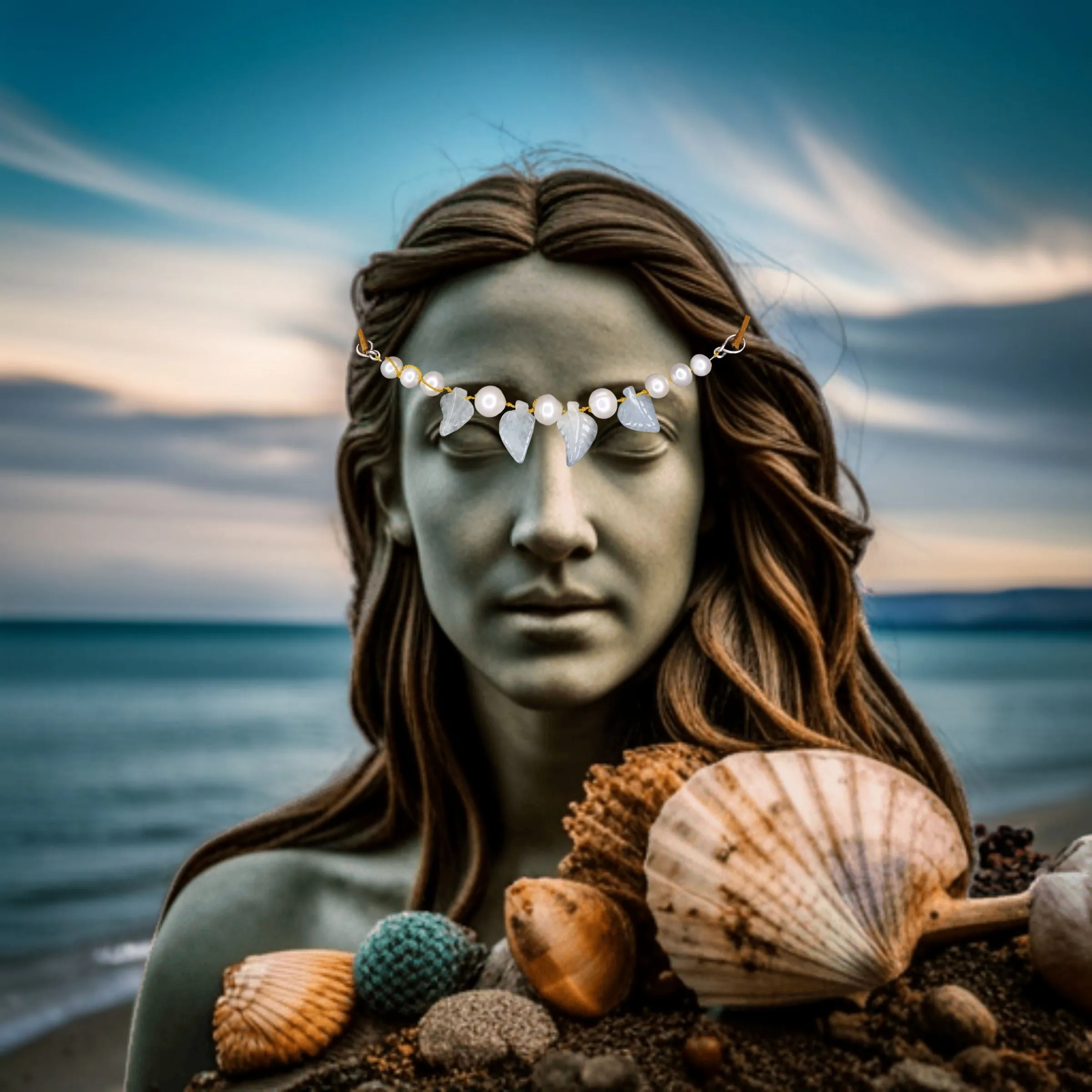 Siren's Song: aquamarine   pearl necklace, bracelet, headband