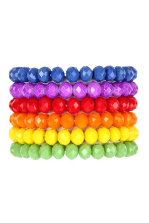 SIX MULTICOLOR STRETCH GLASS BEADS BRACELET SET