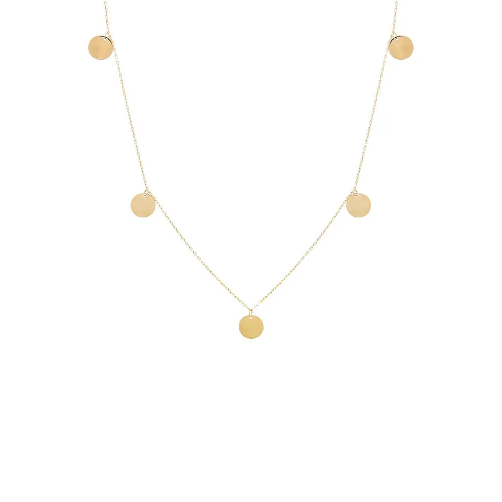 Solid Dangling Discs Necklace 14K