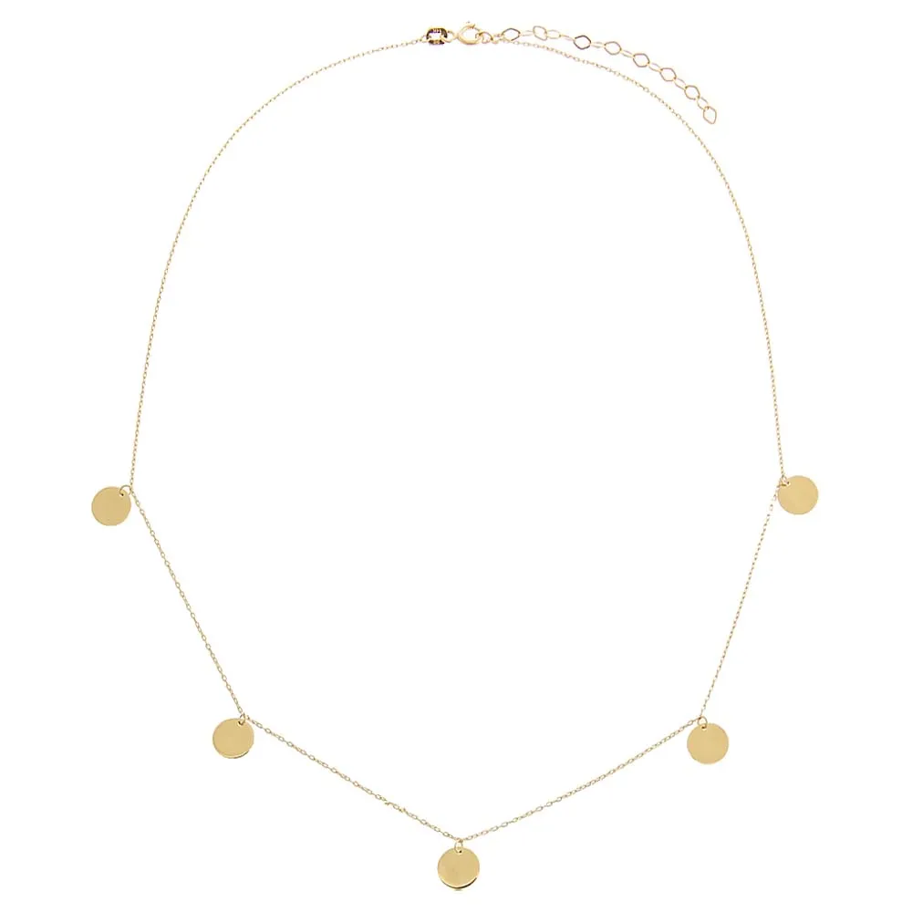 Solid Dangling Discs Necklace 14K