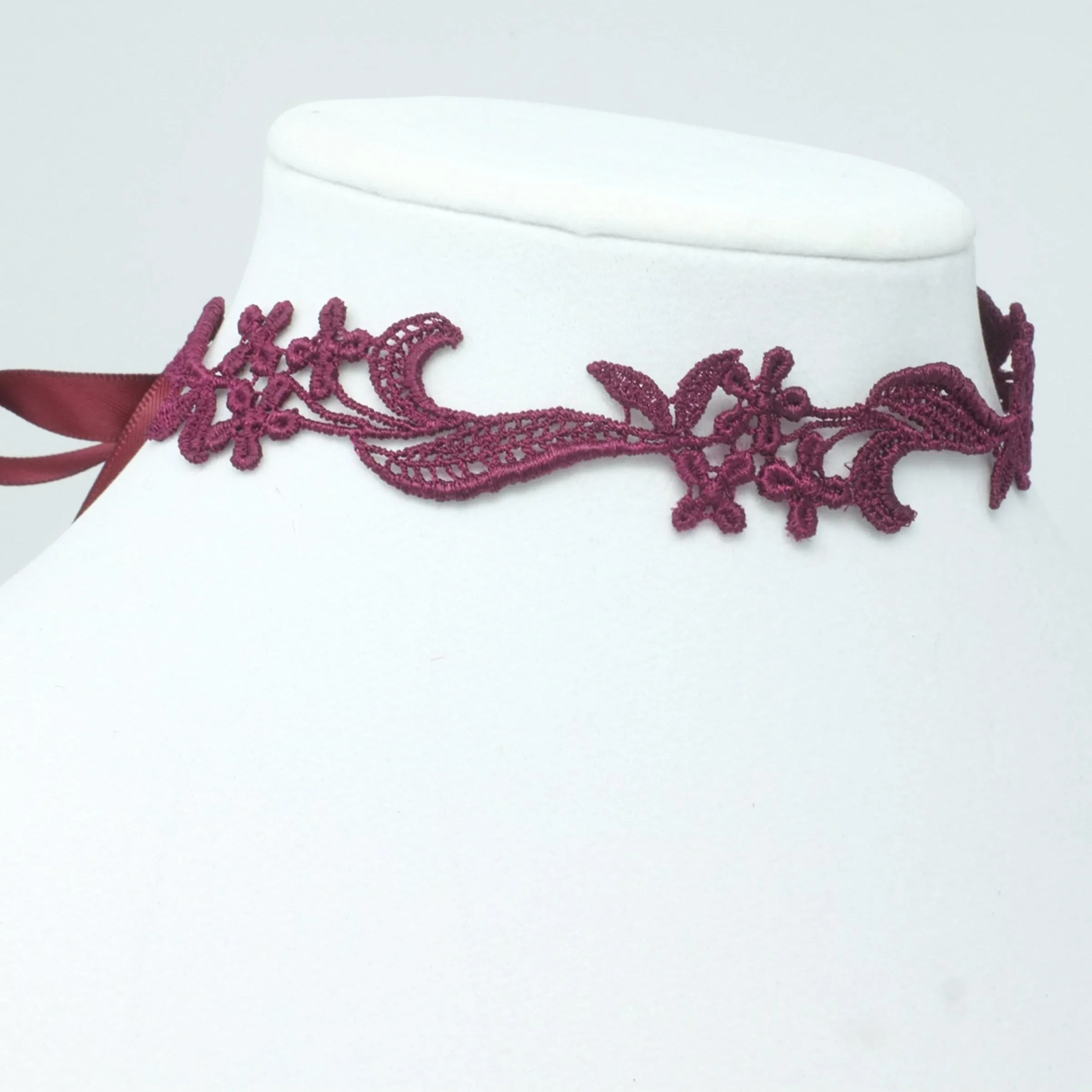 Sophia Burgundy Floral Choker Necklace