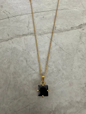 Square Stone Necklace Black