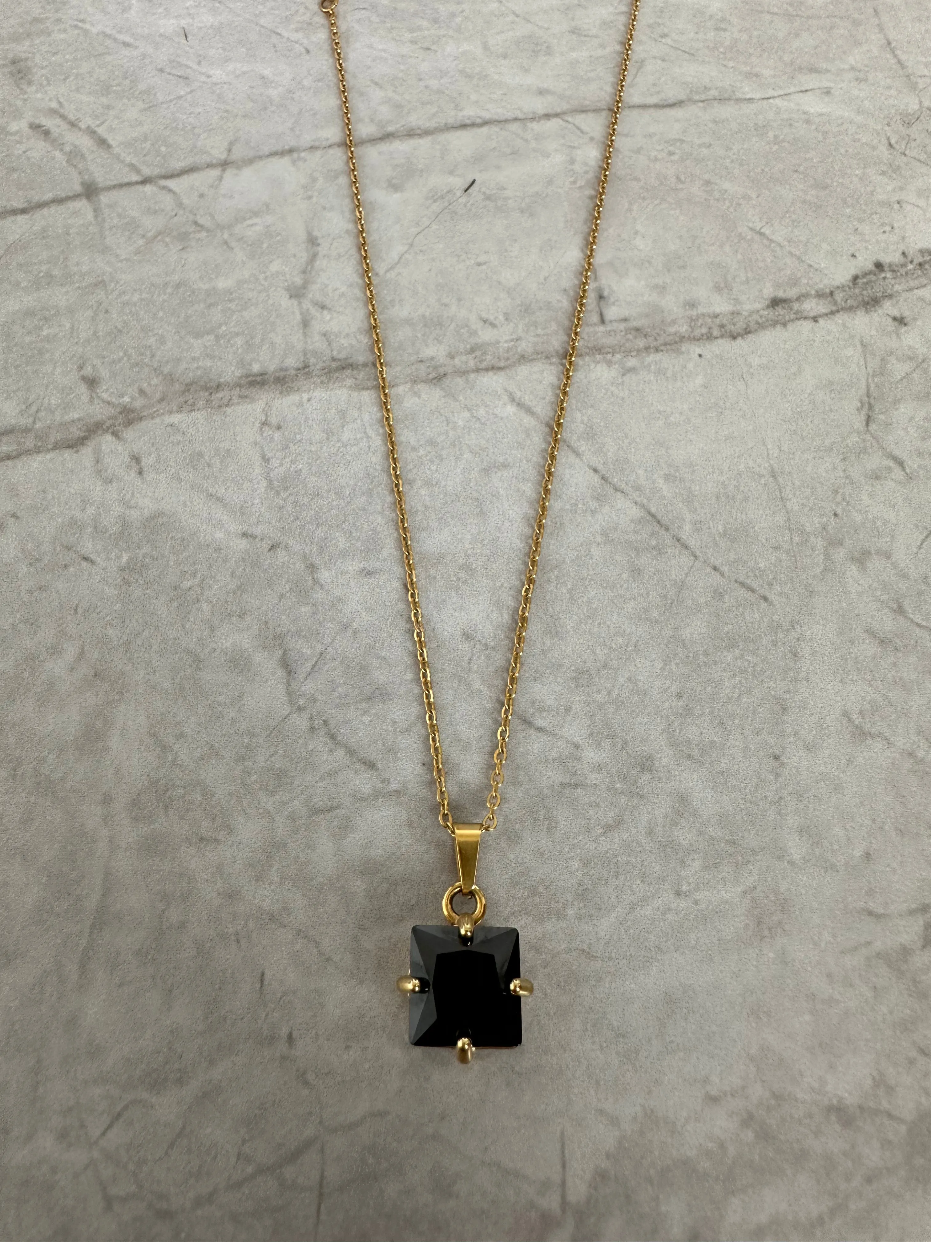Square Stone Necklace Black