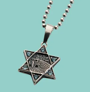 Star of David Pendant Jerusalem Necklace , Sterling silver necklace with blue topaz stones