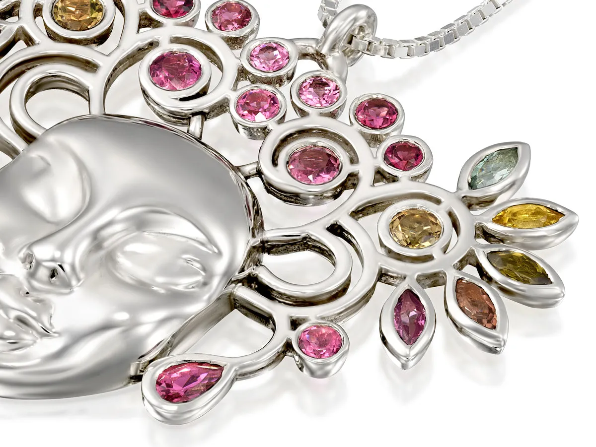 Statement tourmaline necklace, Modern sterling silver pendant, 25th anniversary gift for wife
