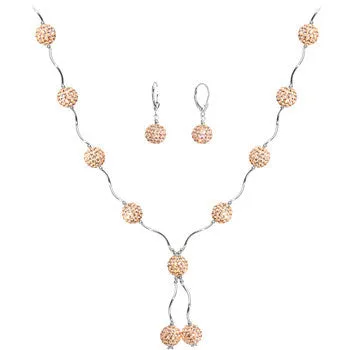 Sterling Silver Clear Champagne Ball Drop Necklace and Earring Set