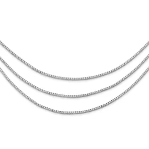 Sterling Silver CZ 3 Layered 16in Necklace