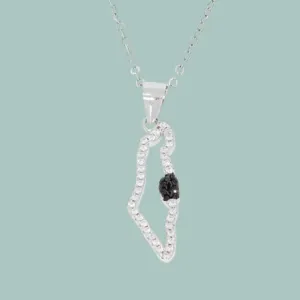 Sterling Silver necklace Map of Israel set zircons