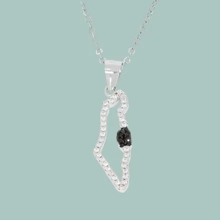 Sterling Silver necklace Map of Israel set zircons