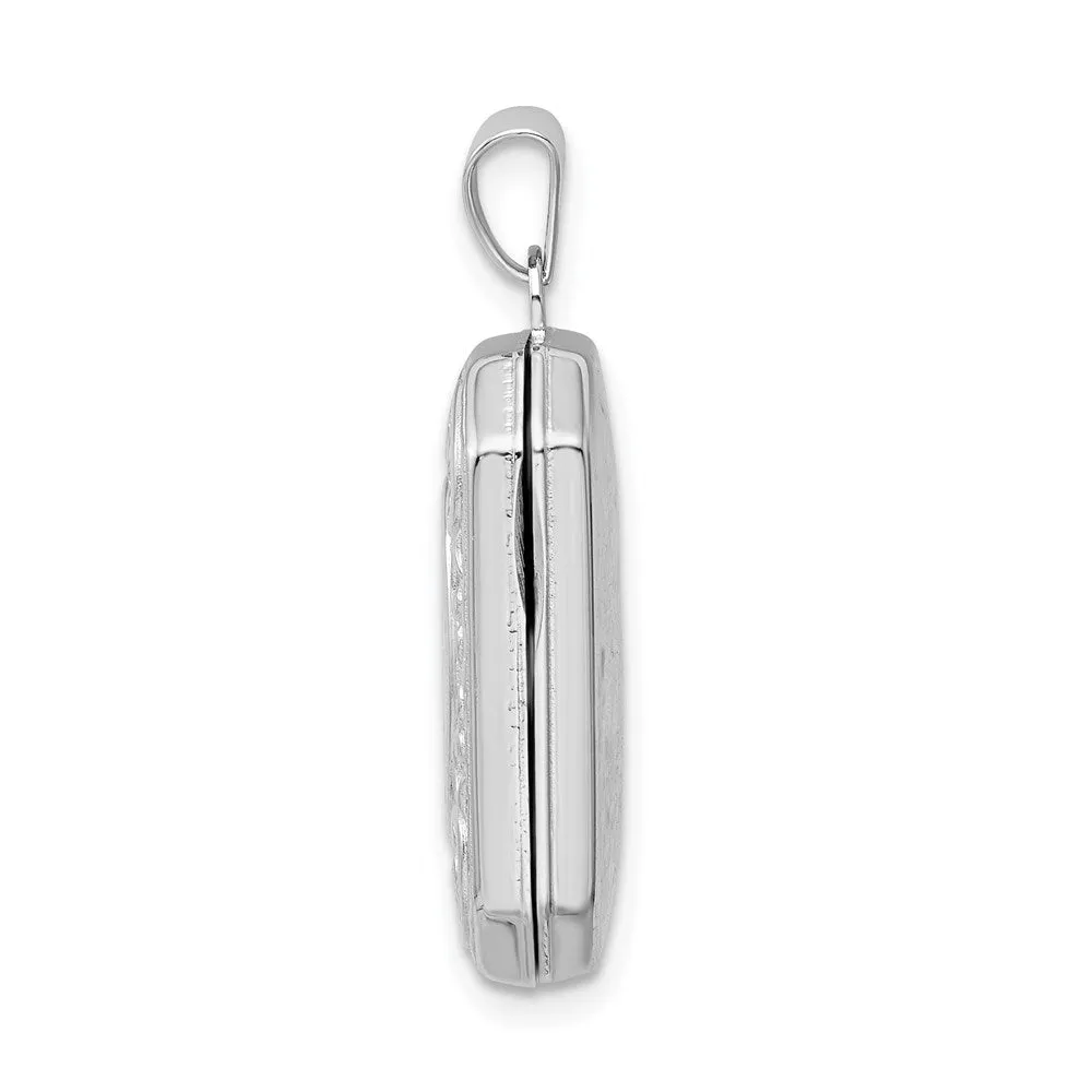 Sterling Silver Rh-plated Fancy Scroll 21mm Octagonal Locket Necklace