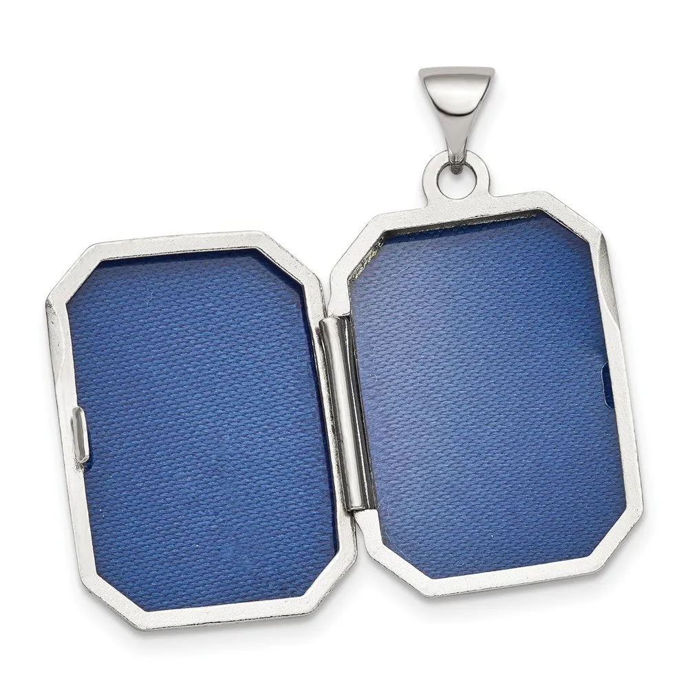 Sterling Silver Rh-plated Fancy Scroll 21mm Octagonal Locket Necklace