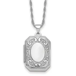 Sterling Silver Rh-plated Fancy Scroll 21mm Octagonal Locket Necklace